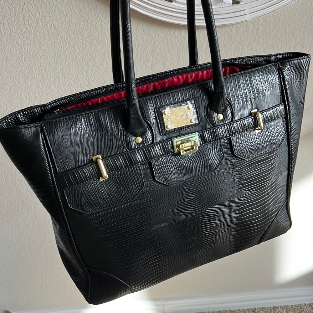 New Adrienne Vittadini black travel bag w/ red interior